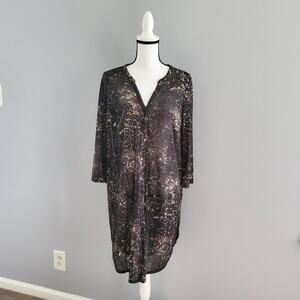 H&M Long Button Down Long Sleeve Black Sheer Shirt Size M